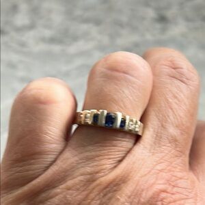 Vintage Sapphire CZ Anniversary Ring, Yellow Gold Plated Pure Silver Ring